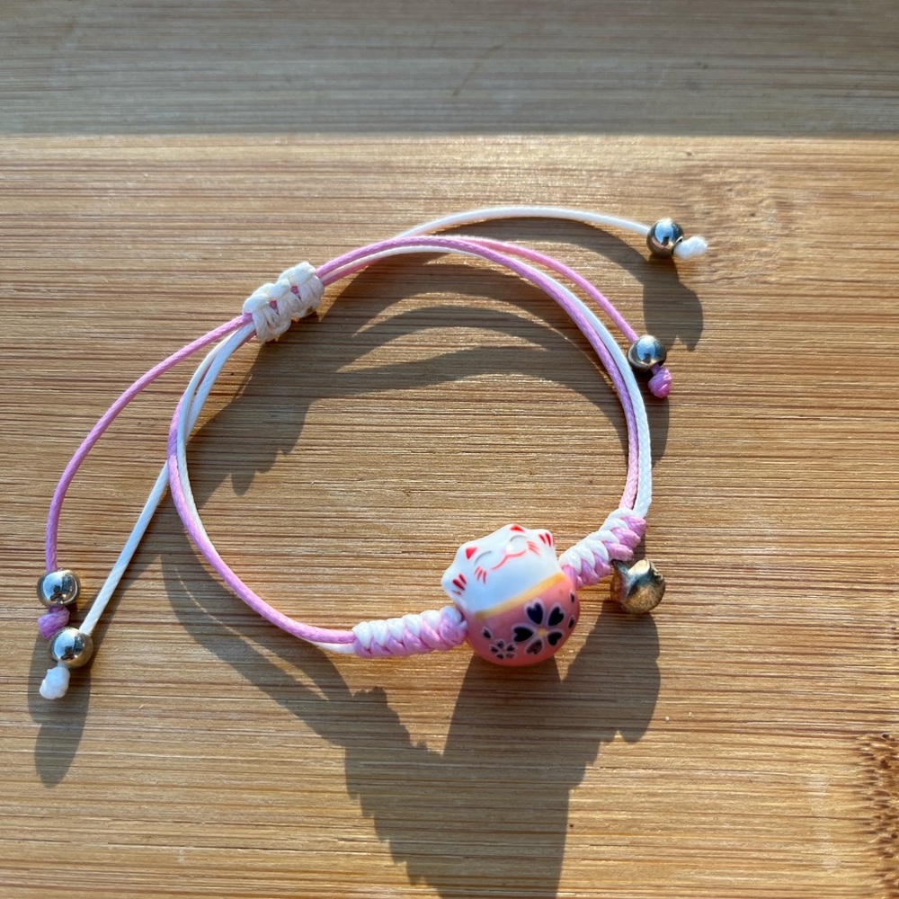 Pink and White Lucky Cat Maneki Neko Bracelet